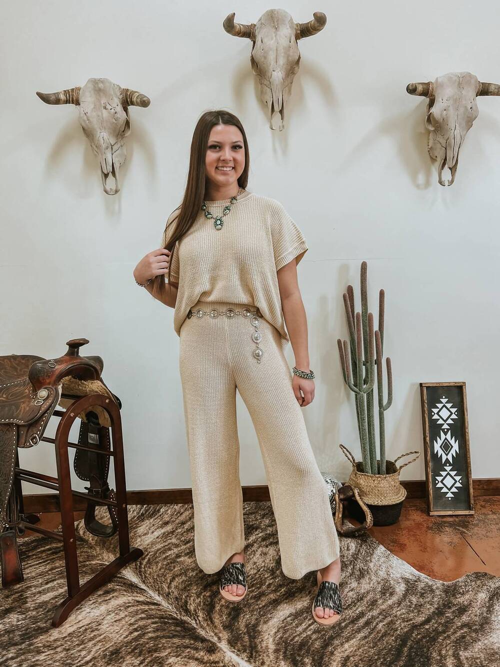 NEW MIOU MUSE the austin knit crop pant in beige